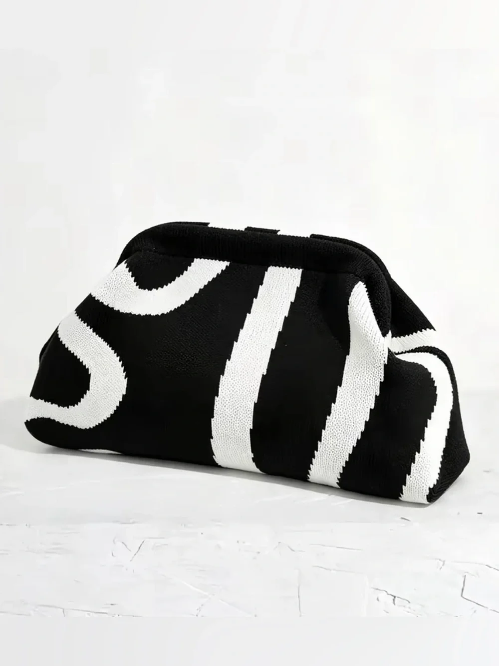 Black & White Knit Wave Clutch - Women Bags